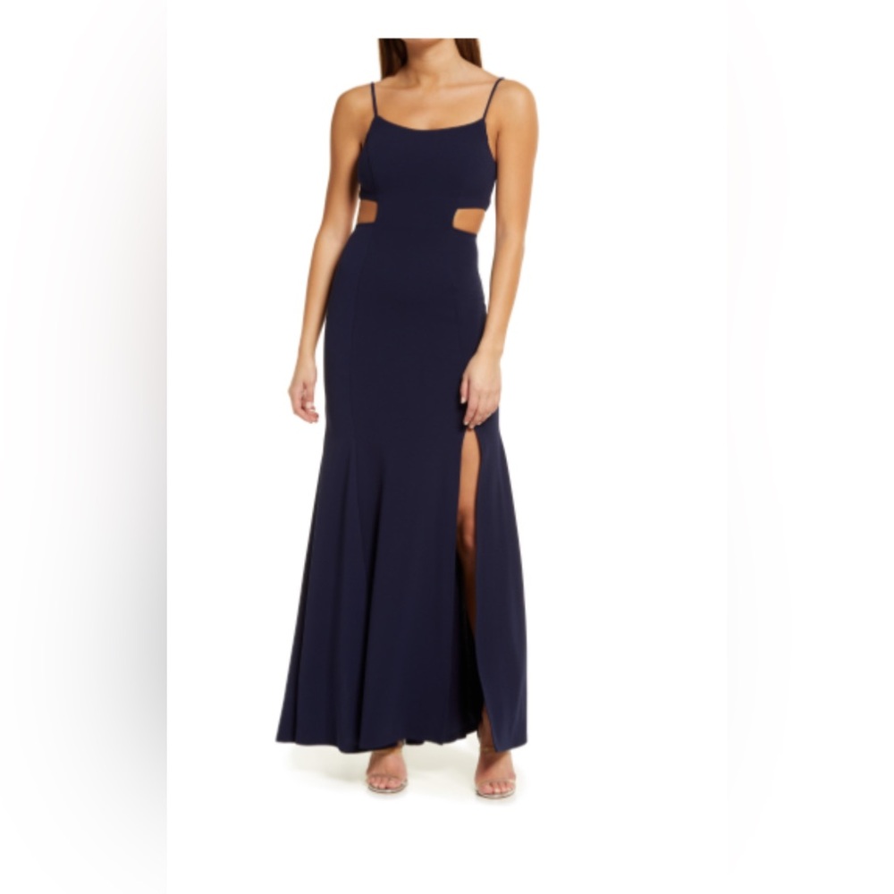 Long Cut-Out Navy Evening Dress